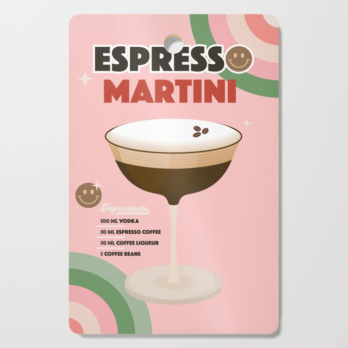 Espresso Martini Italian Retro Cocktail - Red Green Pink Cutting Board Gallery Image 1
