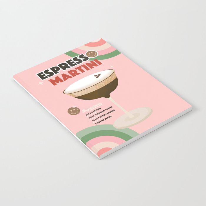 Espresso Martini Italian Retro Cocktail - Red Green Pink Notebook Gallery Image 2