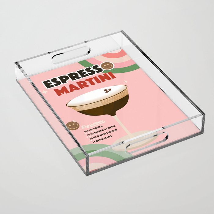 Espresso Martini Italian Retro Cocktail - Red Green Pink Acrylic Tray Gallery Image 1