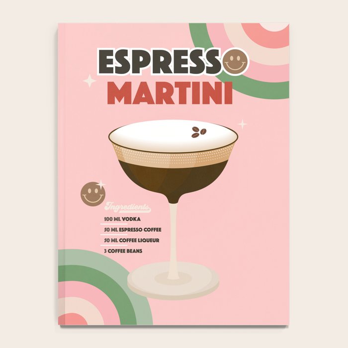 Espresso Martini Italian Retro Cocktail - Red Green Pink Notebook Gallery Image 4