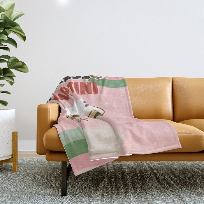 Espresso Martini Italian Retro Cocktail - Red Green Pink Throw Blanket Gallery Image 1