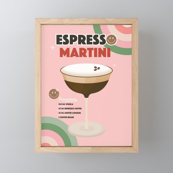 Espresso Martini Italian Retro Cocktail - Red Green Pink Mini Art Print Gallery Image 1