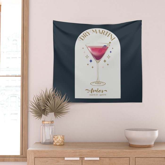 Dry Martini Cocktail Zodiac Sign Wall Tapestry Gallery Image 2