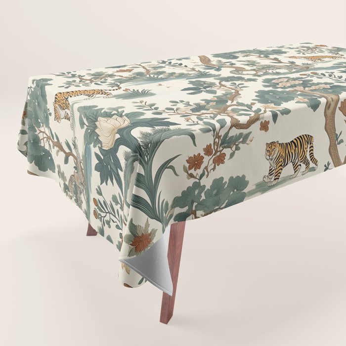 Tigers in Romantic Botanica Tablecloth Gallery Image 1