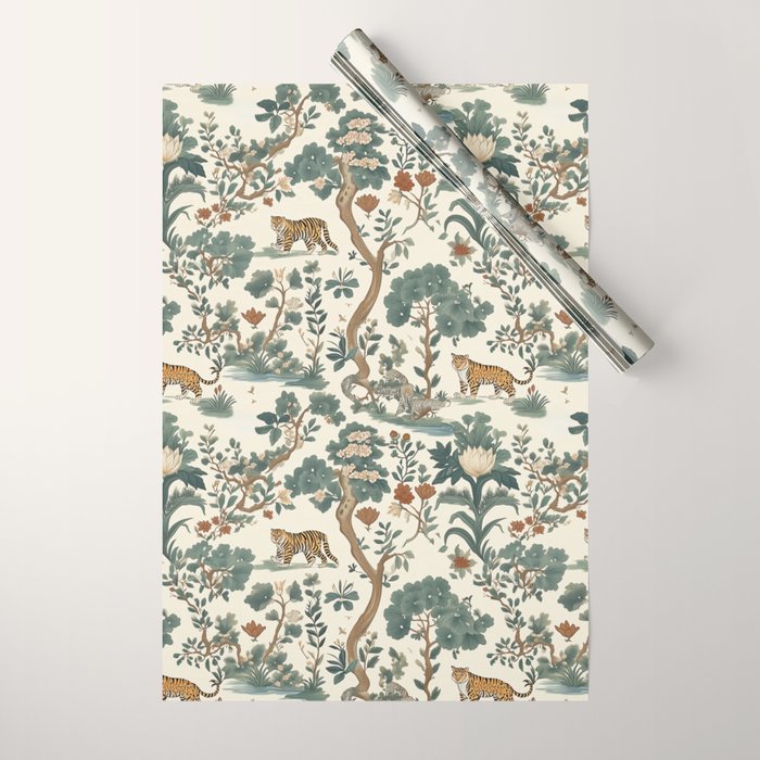 Tigers in Romantic Botanica Wrapping Paper Gallery Image 1