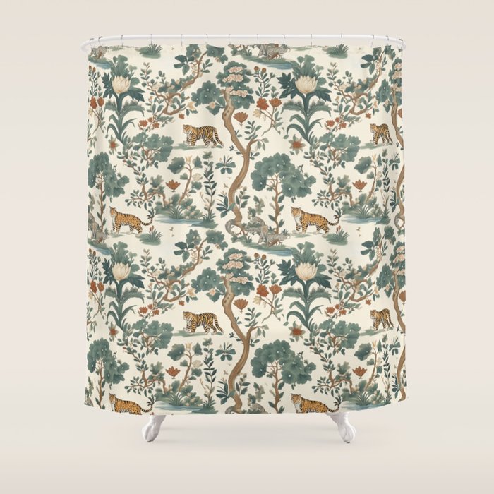 Tigers in Romantic Botanica Shower Curtain Gallery Image 1