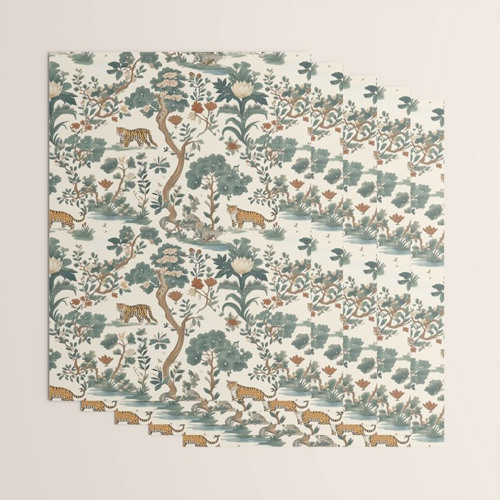 Tigers in Romantic Botanica Wrapping Paper Gallery Image 3