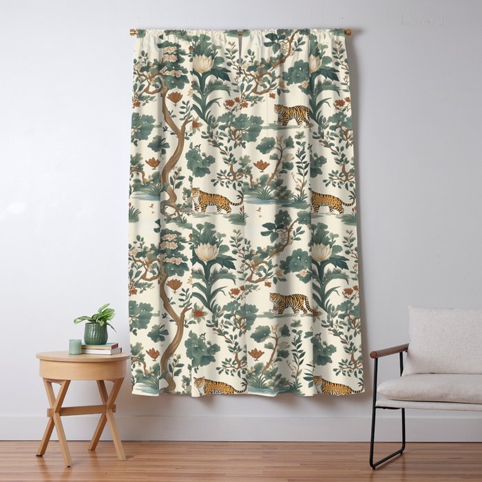 Tigers in Romantic Botanica Window Curtain Gallery Image 1