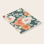 Peach Florals with Painted Speckles on Dark Green Notebook Gallery Image 2