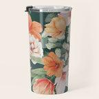 Peach Florals with Painted Speckles on Dark Green Travel Mug Gallery Image 3