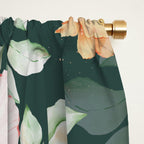 Peach Florals with Painted Speckles on Dark Green Window Curtain Gallery Image 2