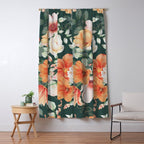 Peach Florals with Painted Speckles on Dark Green Window Curtain Gallery Image 5