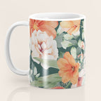 Peach Florals with Painted Speckles on Dark Green Coffee Mug Gallery Image 3