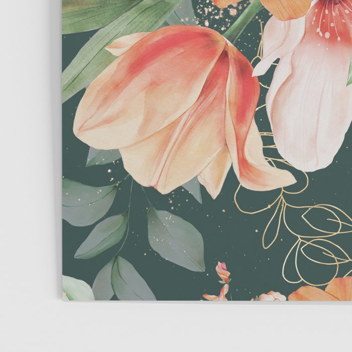 Peach Florals with Painted Speckles on Dark Green Poster Gallery Image 3