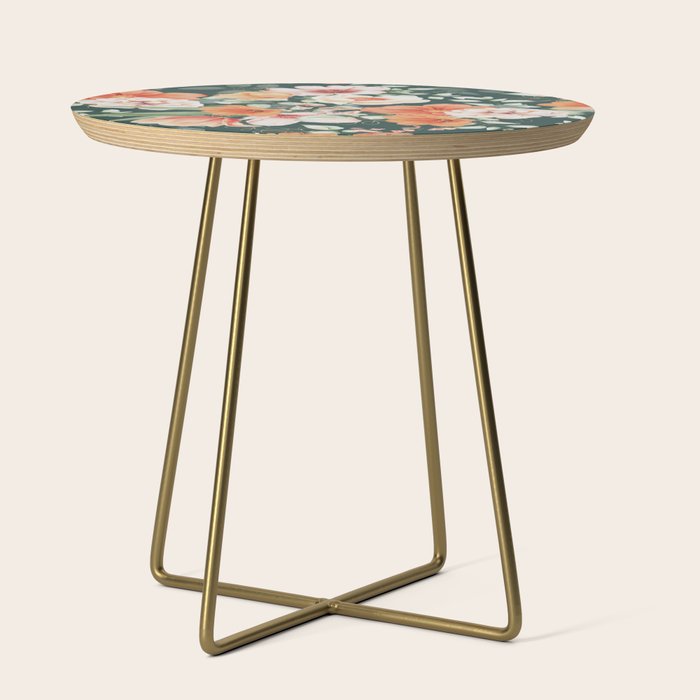 Peach Florals with Painted Speckles on Dark Green Side Table Gallery Image 1