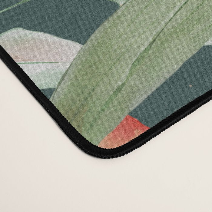 Peach Florals with Painted Speckles on Dark Green Desk Mat Gallery Image 4