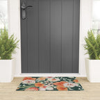 Peach Florals with Painted Speckles on Dark Green Welcome Mat Gallery Image 3