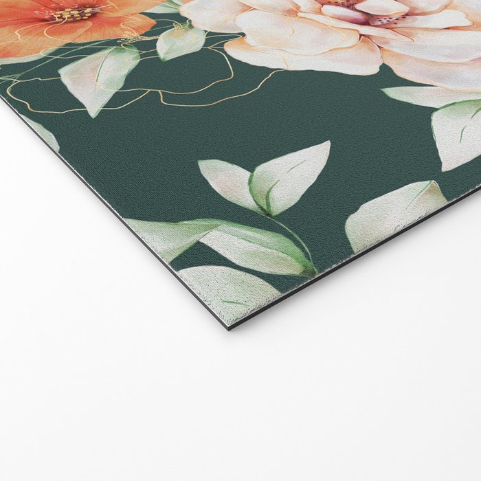 Peach Florals with Painted Speckles on Dark Green Welcome Mat Gallery Image 2