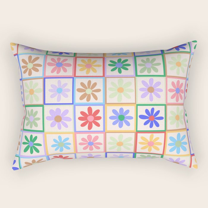 Cute Checkered Flowers in Beige  Rectangular Pillow Gallery Image 2