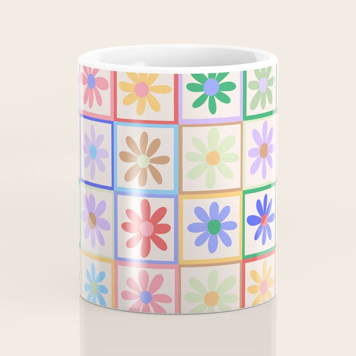 Cute Checkered Flowers in Beige  Coffee Mug Gallery Image 4