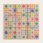 Cute Checkered Flowers in Beige  Wood Wall Art Gallery Image 1