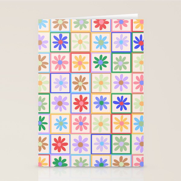 Cute Checkered Flowers in Beige  Stationery Card Gallery Image 2