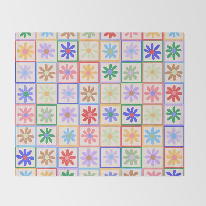 Cute Checkered Flowers in Beige  Throw Blanket Gallery Image 2