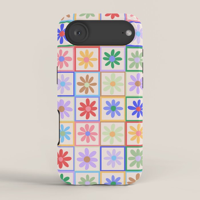 Cute Checkered Flowers in Beige  iPhone Case