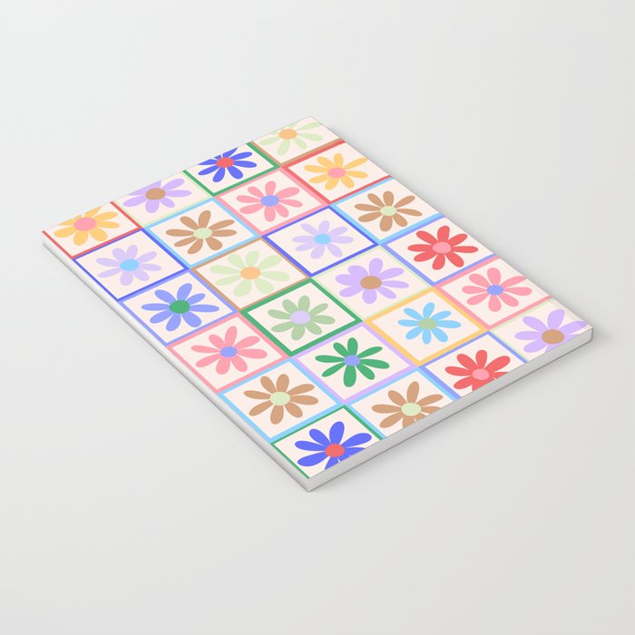 Cute Checkered Flowers in Beige  Notebook Gallery Image 3