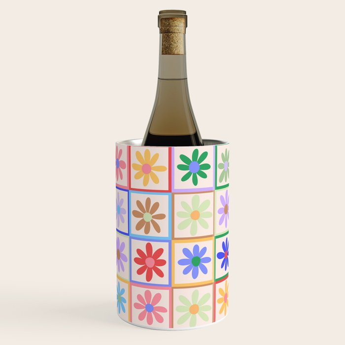 Cute Checkered Flowers in Beige  Wine Chiller Gallery Image 1