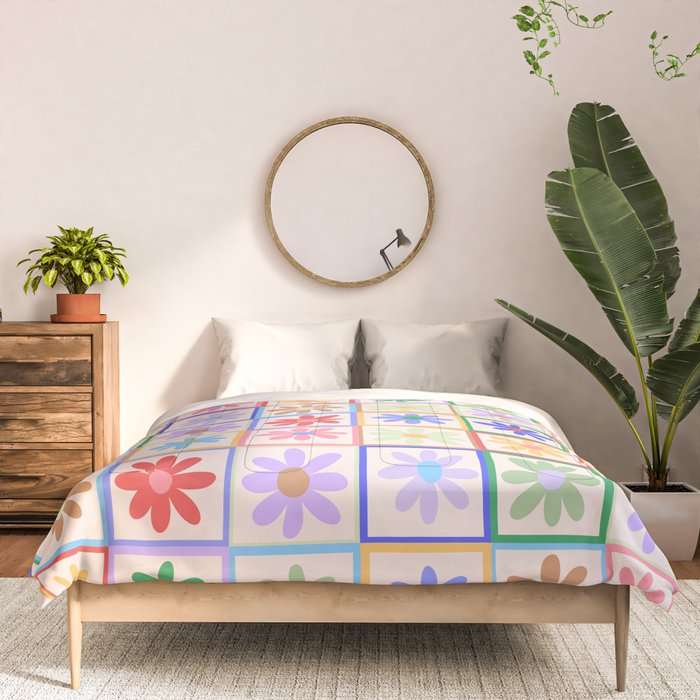 Cute Checkered Flowers in Beige  Comforter Gallery Image 3