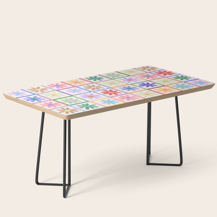 Cute Checkered Flowers in Beige  Coffee Table Gallery Image 1