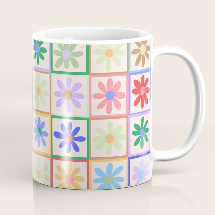 Cute Checkered Flowers in Beige  Coffee Mug Gallery Image 1