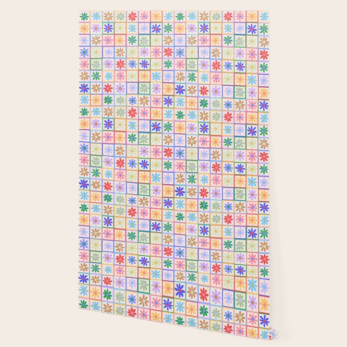 Cute Checkered Flowers in Beige  Wallpaper Gallery Image 2