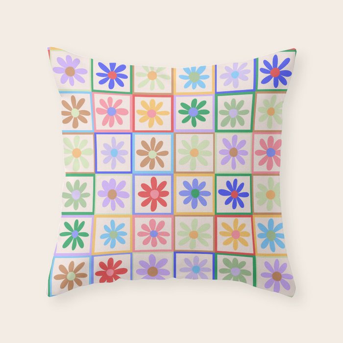Cute Checkered Flowers in Beige  Throw Pillow Gallery Image 6