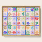 Cute Checkered Flowers in Beige  Serving Tray Gallery Image 1