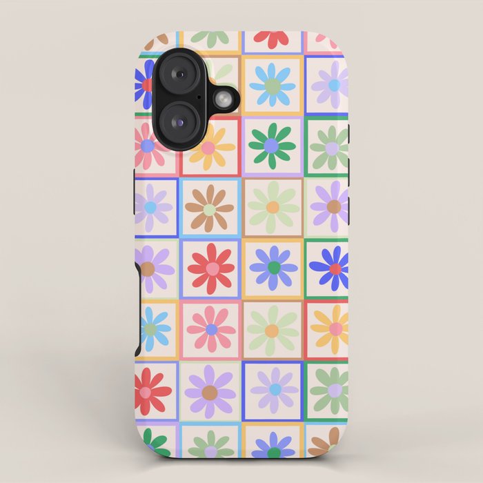 Cute Checkered Flowers in Beige  iPhone Case Gallery Image 1