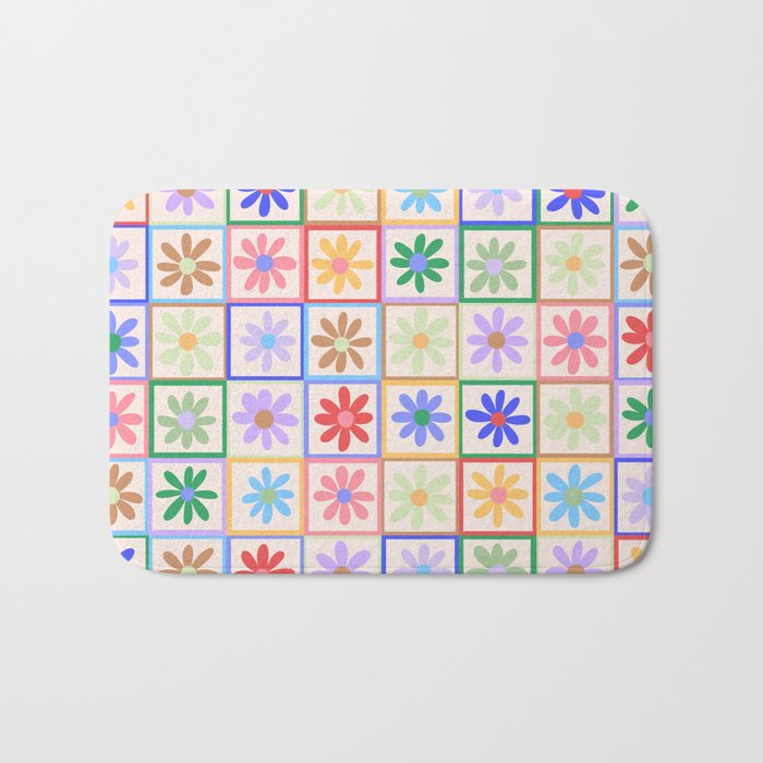 Cute Checkered Flowers in Beige  Bath Mat Gallery Image 1