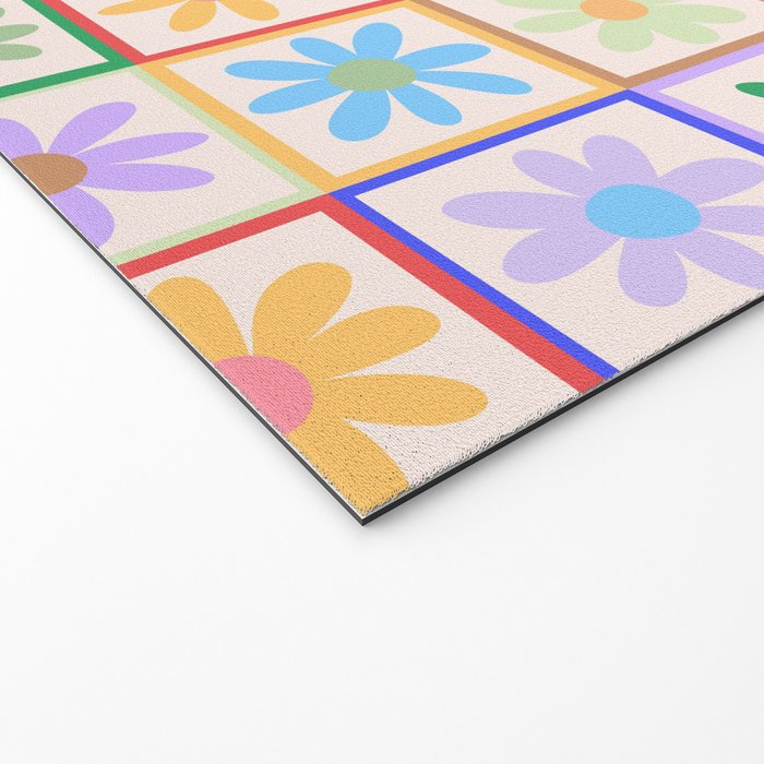 Cute Checkered Flowers in Beige  Welcome Mat Gallery Image 2