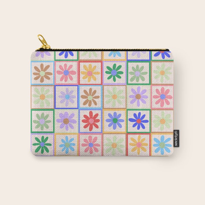 Cute Checkered Flowers in Beige  Carry All Pouch Gallery Image 1