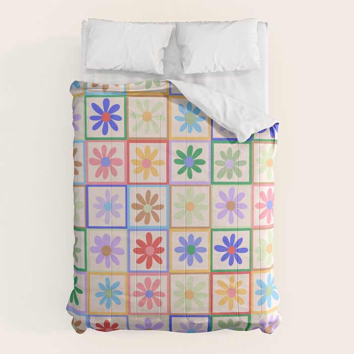 Cute Checkered Flowers in Beige  Comforter Gallery Image 6