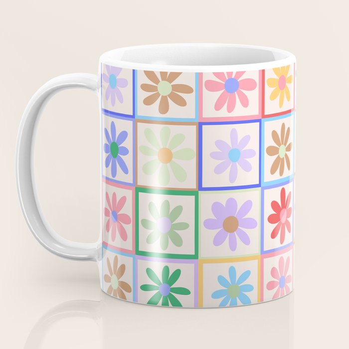 Cute Checkered Flowers in Beige  Coffee Mug Gallery Image 3