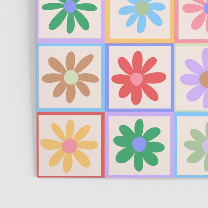 Cute Checkered Flowers in Beige  Poster Gallery Image 3