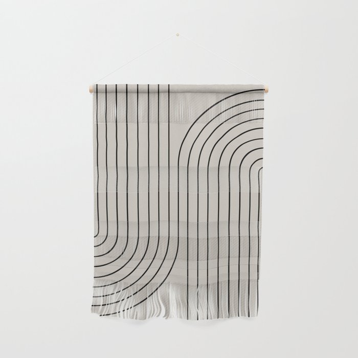 Minimal Line Curvature XCVI Vintage Creme & Black Mid Century Modern Arch Abstract Wall Hanging Gallery Image 1