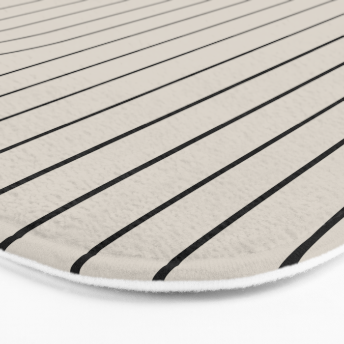 Minimal Line Curvature XCVI Vintage Creme & Black Mid Century Modern Arch Abstract Bath Mat Gallery Image 3