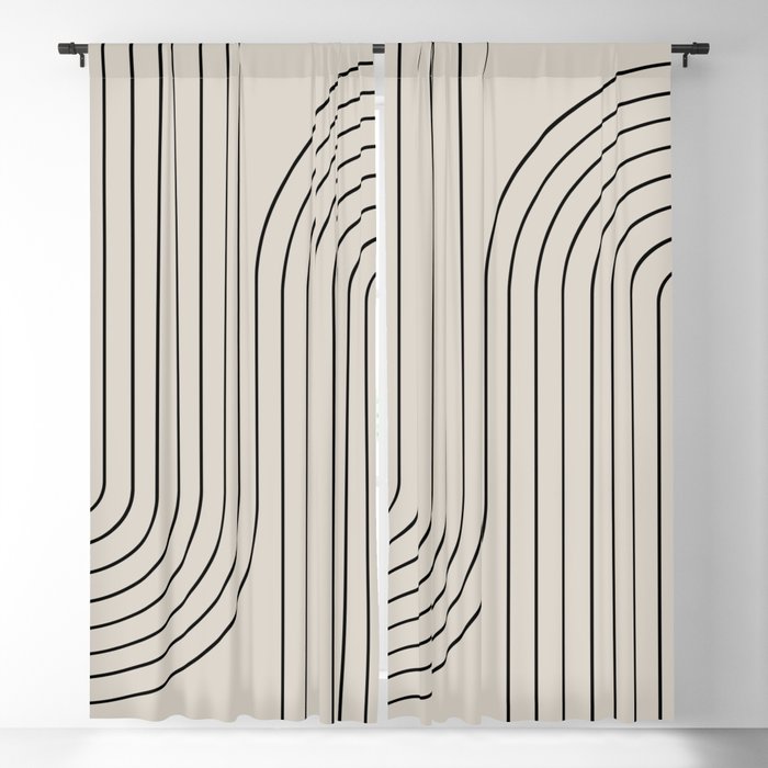 Minimal Line Curvature XCVI Vintage Creme & Black Mid Century Modern Arch Abstract Window Curtain Gallery Image 5
