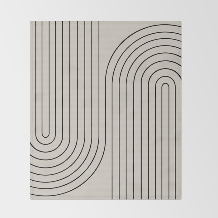 Minimal Line Curvature XCVI Vintage Creme & Black Mid Century Modern Arch Abstract Throw Blanket Gallery Image 2