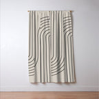 Minimal Line Curvature XCVI Vintage Creme & Black Mid Century Modern Arch Abstract Window Curtain Gallery Image 3