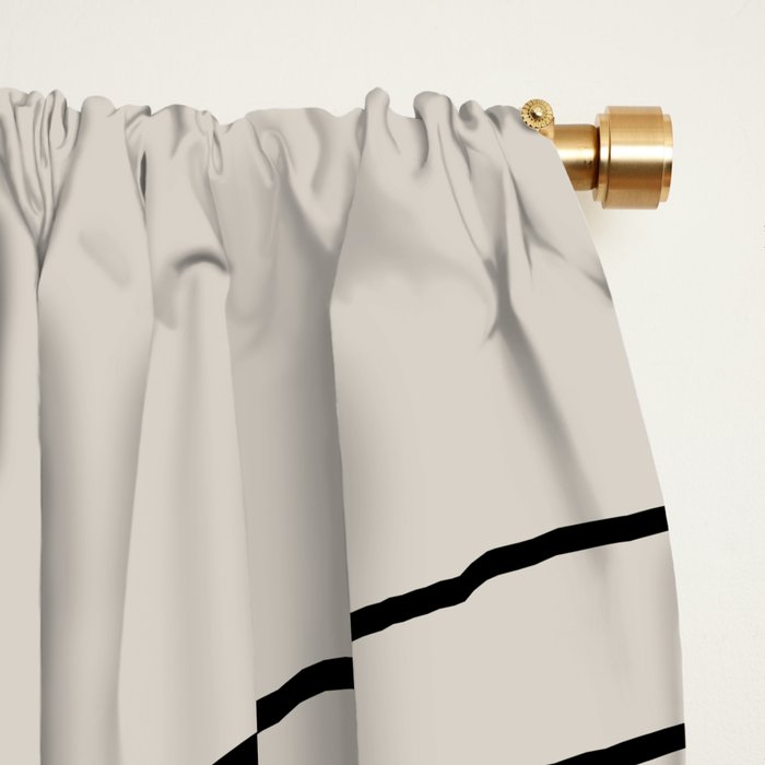 Minimal Line Curvature XCVI Vintage Creme & Black Mid Century Modern Arch Abstract Window Curtain Gallery Image 2