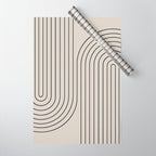 Minimal Line Curvature XCVI Vintage Creme & Black Mid Century Modern Arch Abstract Wrapping Paper Gallery Image 1